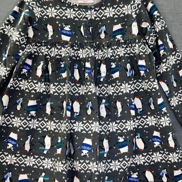 Hanna‎ Andersson Girls' Holiday Nightgown Sz 4T Penguin & Snowflake Pattern Gray - Picture 2 of 5